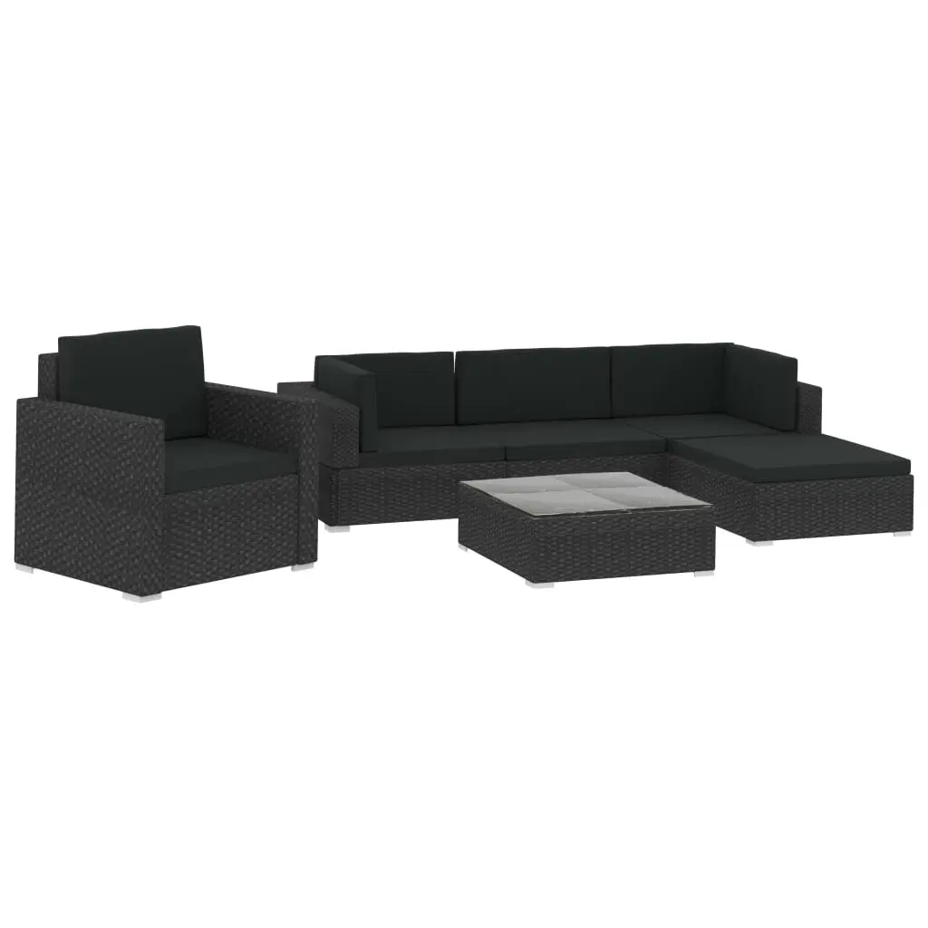 6 Piece Garden Lounge Set with Cushions Poly Rattan Black 46754 - Furniture