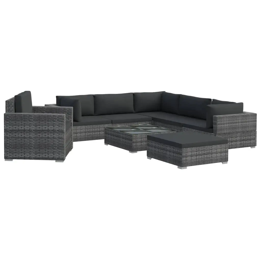 8 Piece Garden Lounge Set with Cushions Poly Rattan Grey 46767 - Furniture