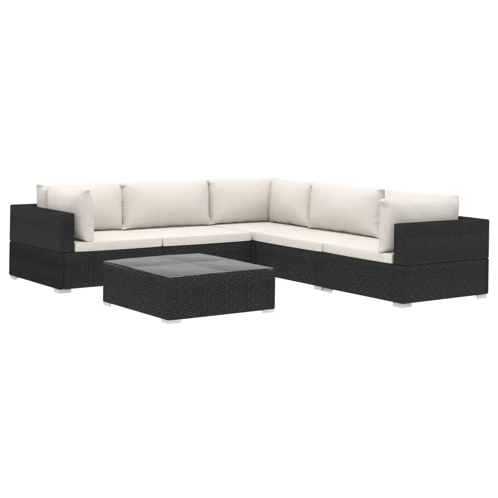 6 Piece Garden Lounge Set with Cushions Poly Rattan Black 46770 - Furniture