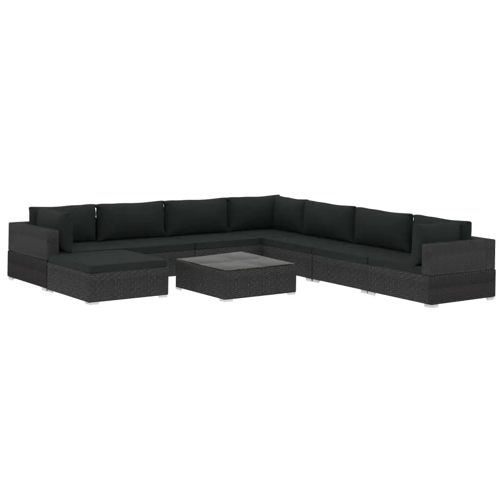 9 Piece Garden Lounge Set with Cushions Poly Rattan Black 46776 - Furniture