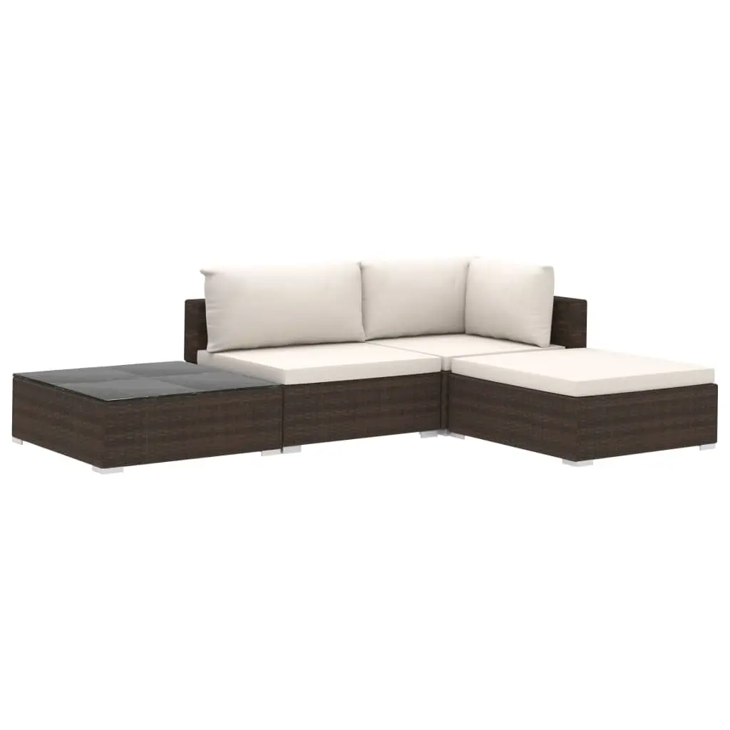 4 Piece Garden Lounge Set with Cushions Poly Rattan Brown 46777 - Furniture