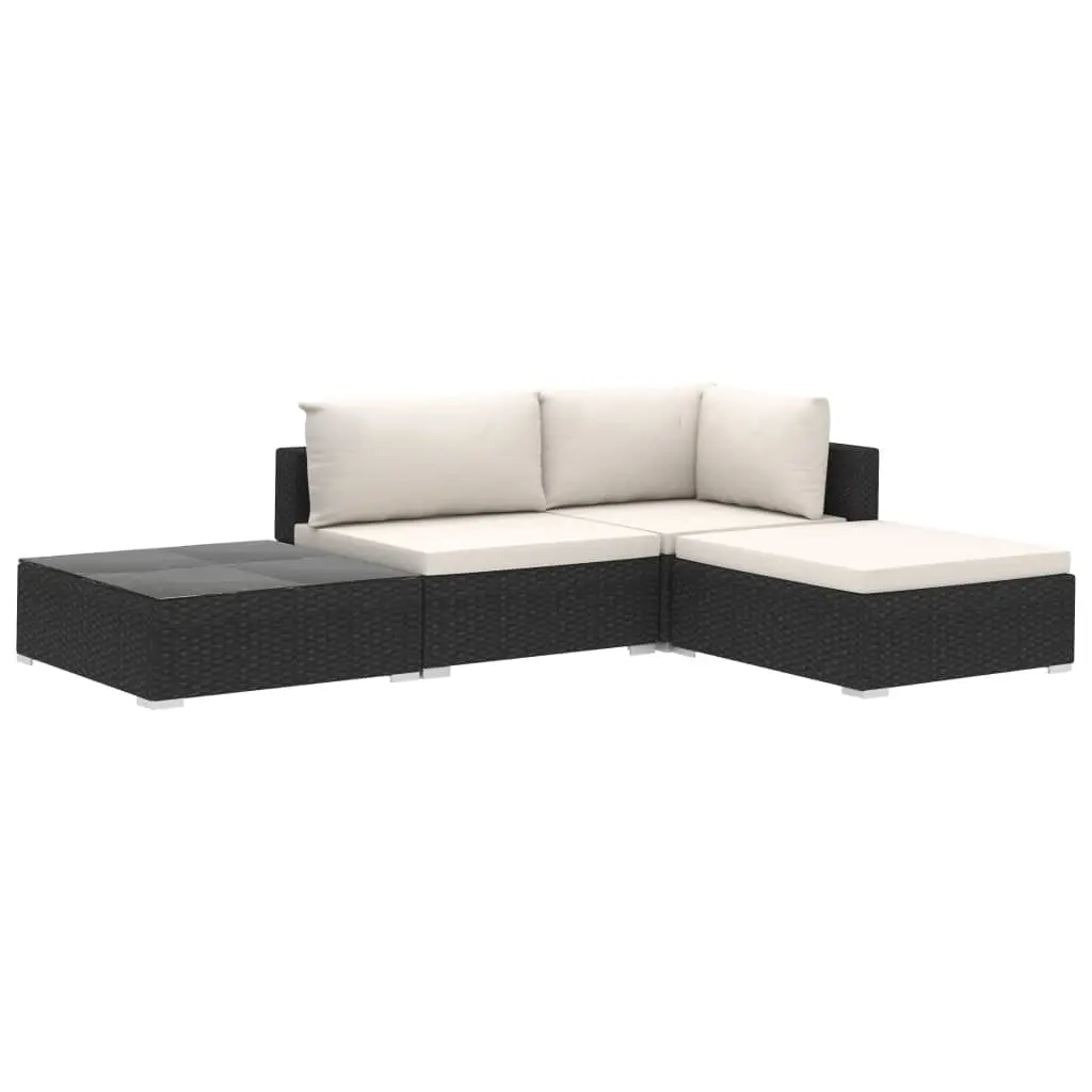 4 Piece Garden Lounge Set with Cushions Poly Rattan Black 46778 - Furniture
