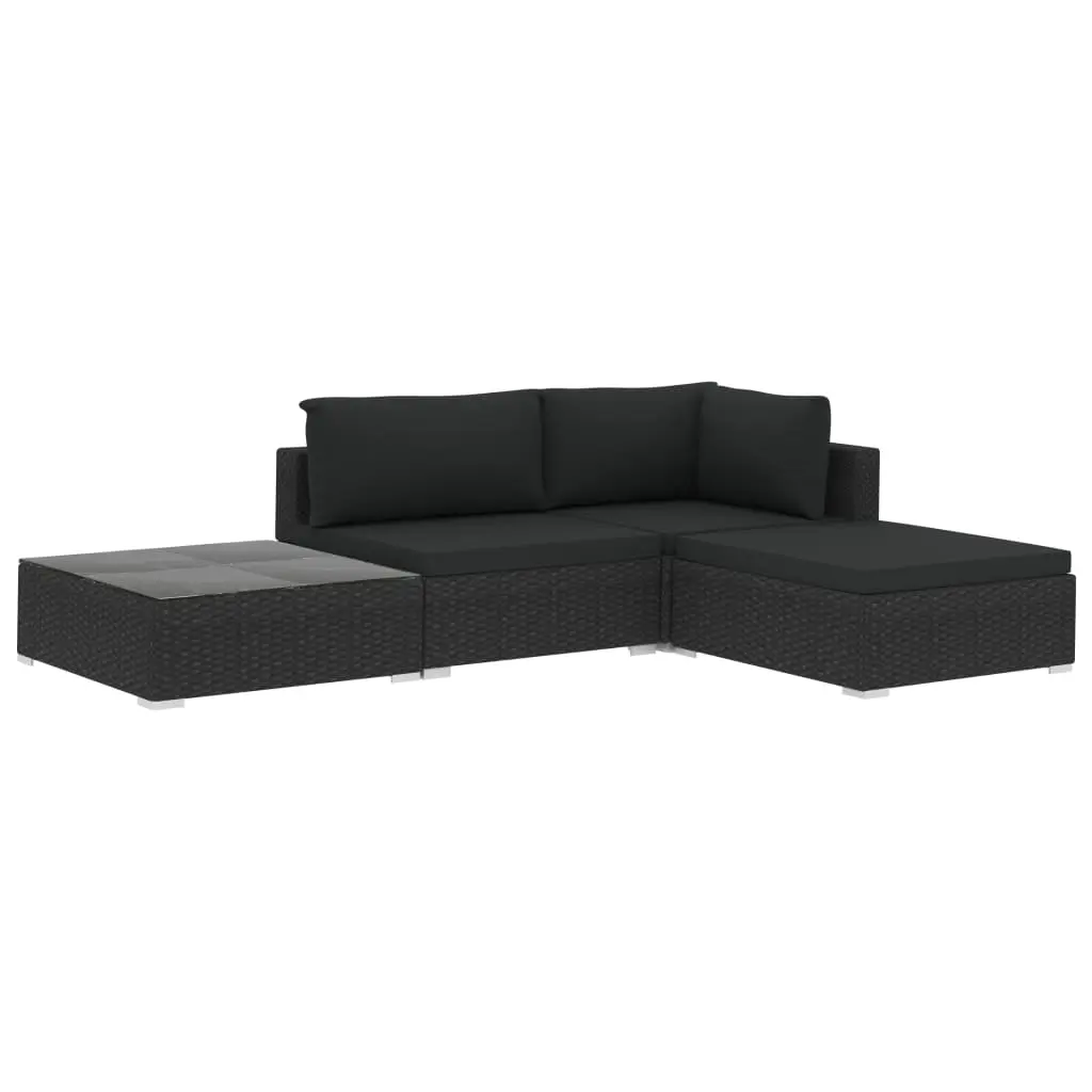 4 Piece Garden Lounge Set with Cushions Poly Rattan Black 46780 - Furniture