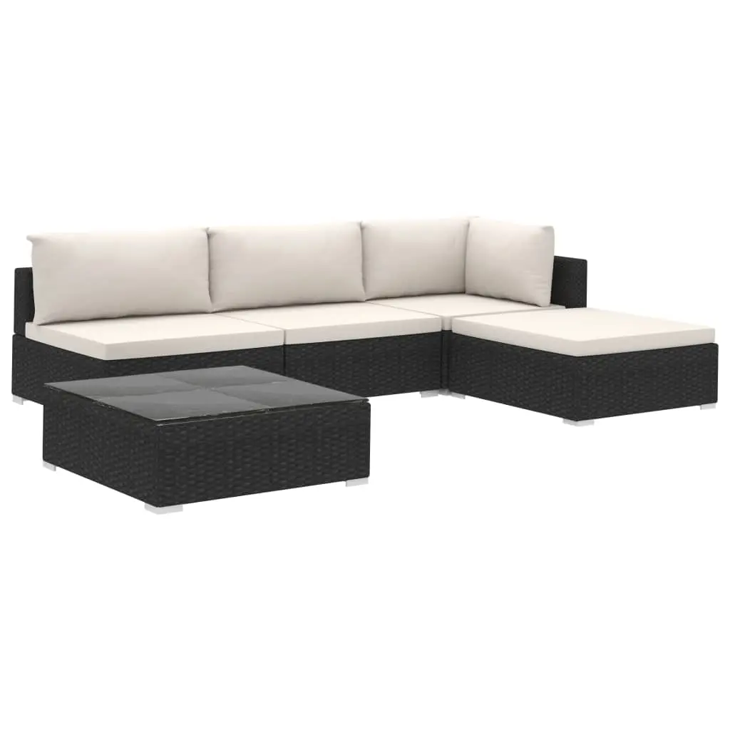 5 Piece Garden Lounge Set with Cushions Poly Rattan Black 46782 - Furniture