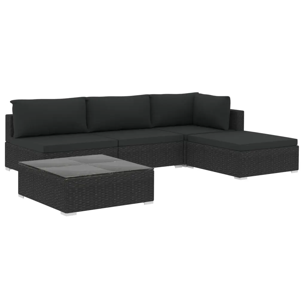 5 Piece Garden Lounge Set with Cushions Poly Rattan Black 46784 - Furniture