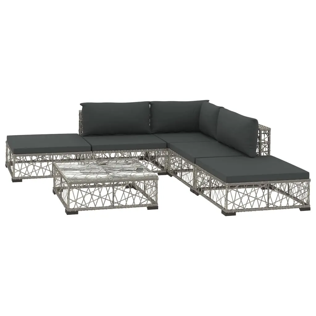 6 Piece Garden Lounge Set with Cushions Poly Rattan Grey 46805 - Furniture