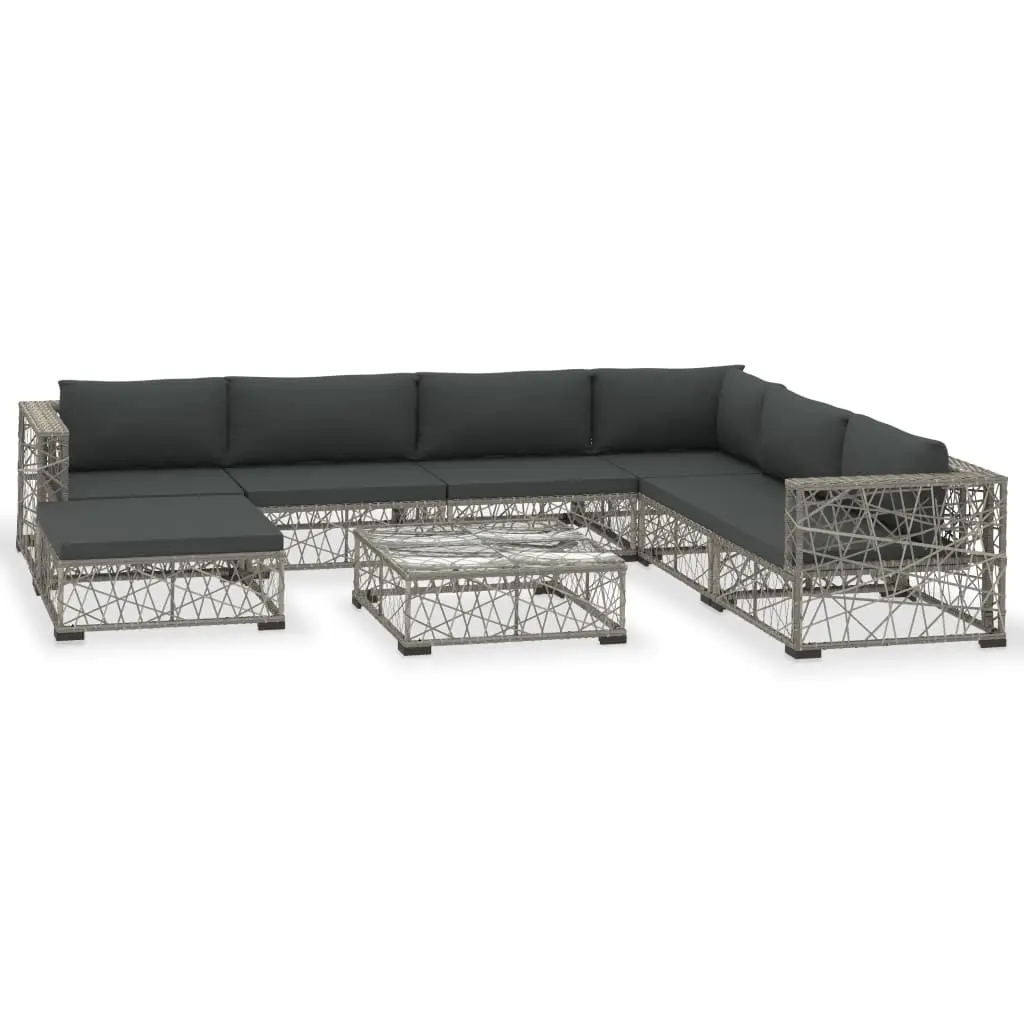 8 Piece Garden Lounge Set with Cushions Poly Rattan Grey 46806 - Furniture