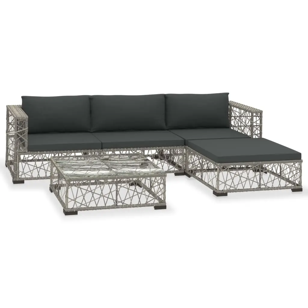 5 Piece Garden Lounge Set with Cushions Poly Rattan Grey 46808 - Furniture