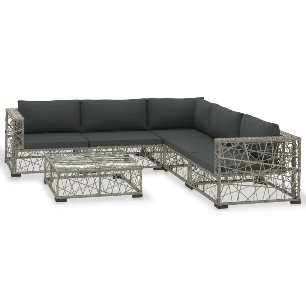 6 Piece Garden Lounge Set with Cushions Poly Rattan Grey 46809 - Furniture