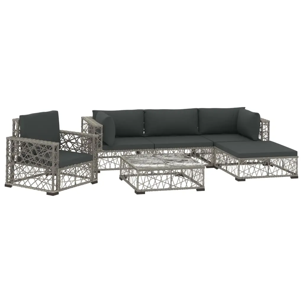 6 Piece Garden Lounge Set with Cushions Poly Rattan Grey 46811 - Furniture