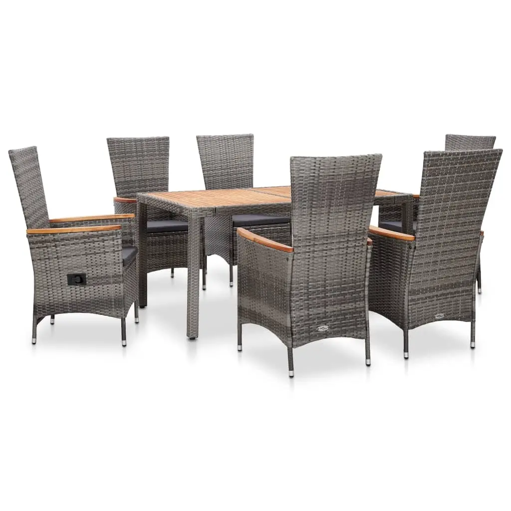 7 Piece Outdoor Dining Set with Cushions Poly Rattan Grey 46039 - Furniture