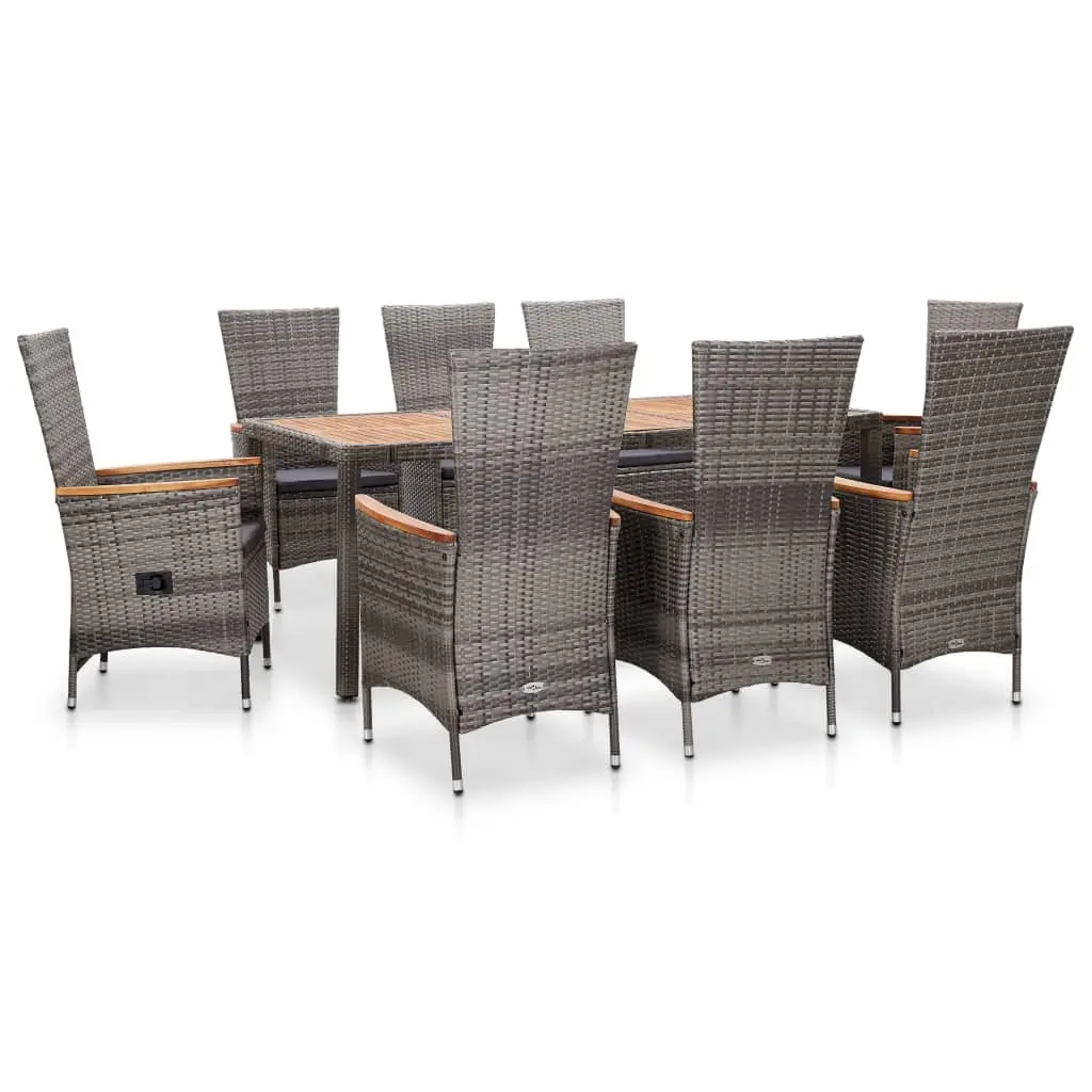 9 Piece Outdoor Dining Set with Cushions Poly Rattan Grey 46041 - Furniture