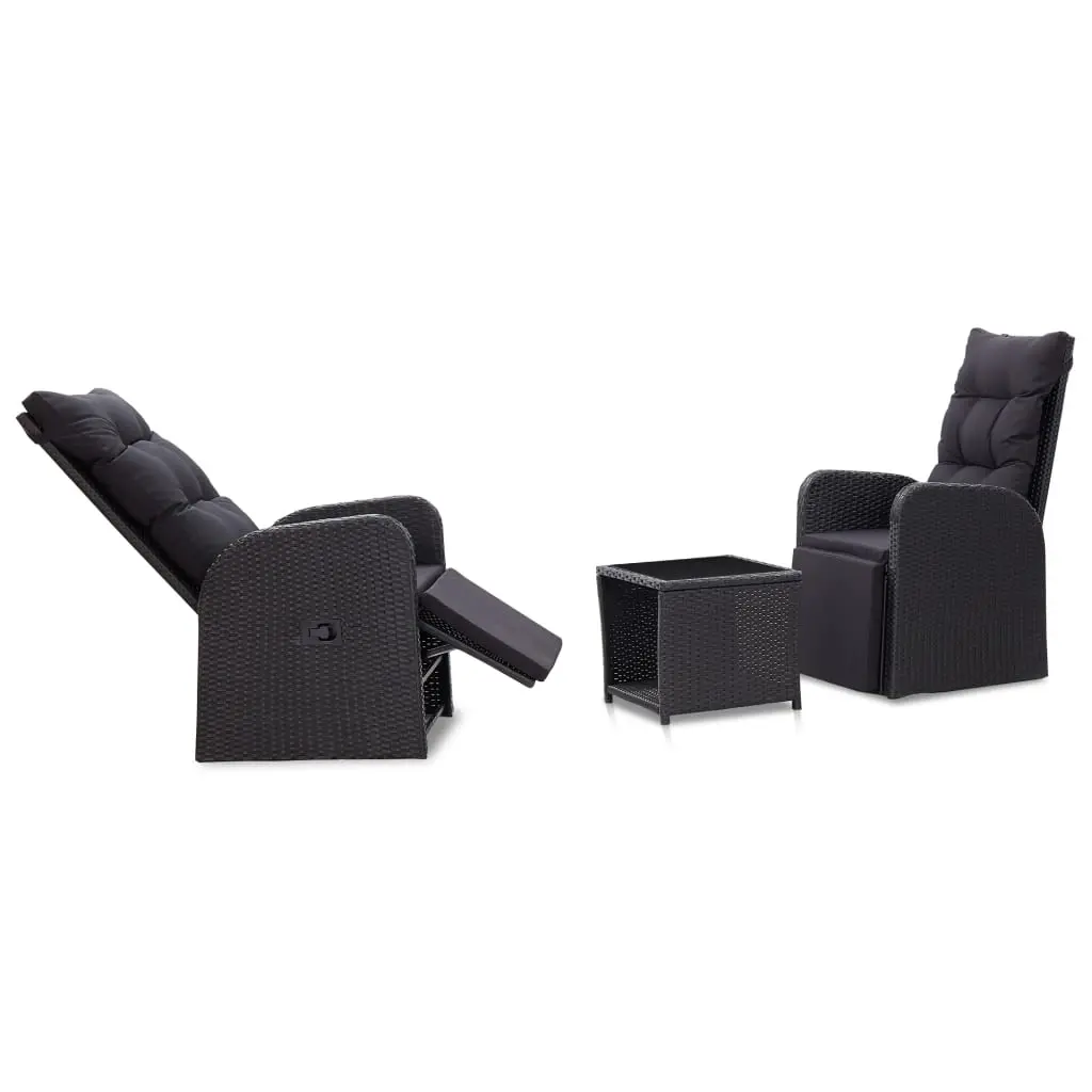 3 Piece Bistro Set with Cushions Poly Rattan Black 46067 - Furniture