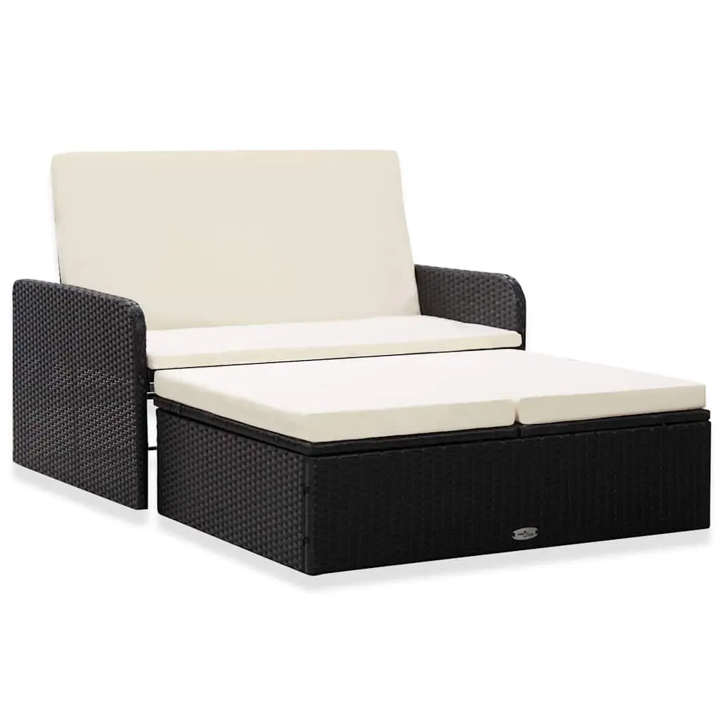 2 Piece Garden Lounge Set with Cushions Poly Rattan Black 46078 - Furniture