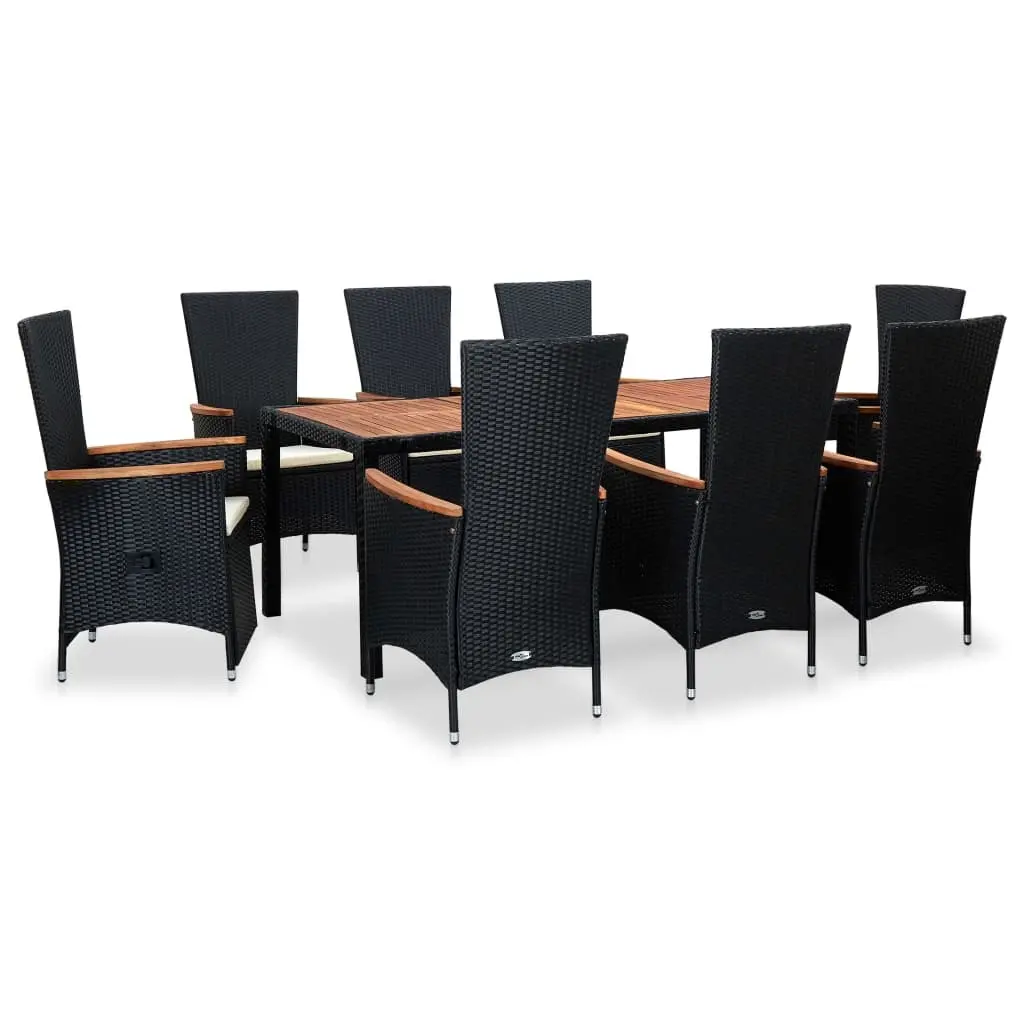 9 Piece Outdoor Dining Set with Cushions Poly Rattan Black 47682 - Furniture