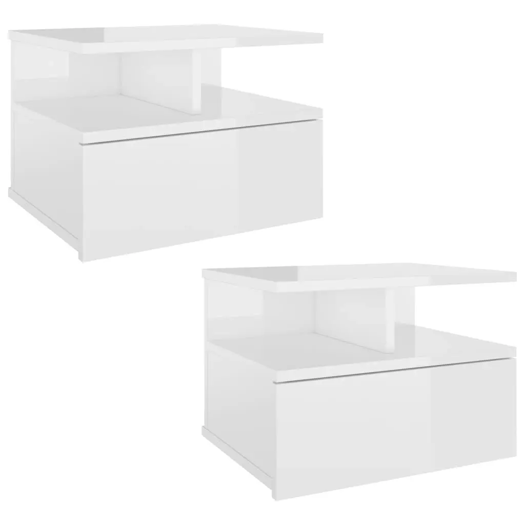 Floating Nightstands 2 pcs High Gloss White 40x31x27 cm Engineered Wood 800418 - Furniture