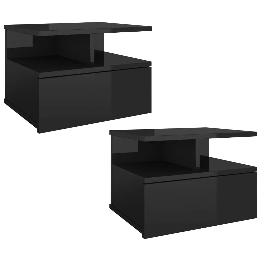 Floating Nightstands 2 pcs High Gloss Black 40x31x27 cm Engineered Wood 800420 - Furniture