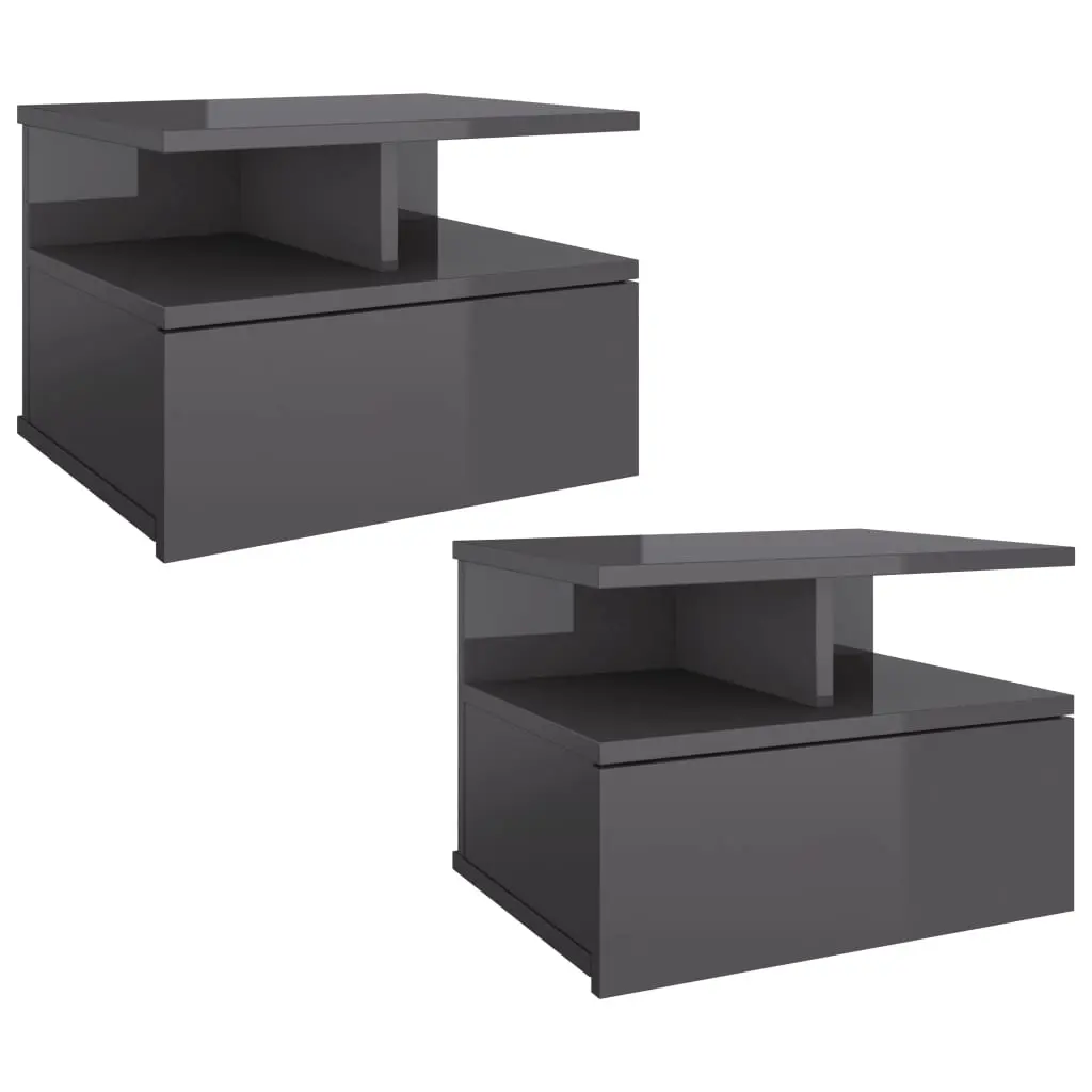 Floating Nightstands 2 pcs High Gloss Grey 40x31x27 cm Engineered Wood 800422 - Furniture