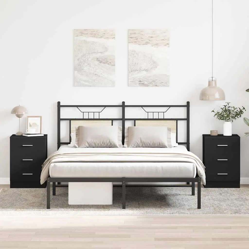 Bedside Cabinets 2 pcs Black 38x35x56 cm Engineered Wood 800453 - Furniture
