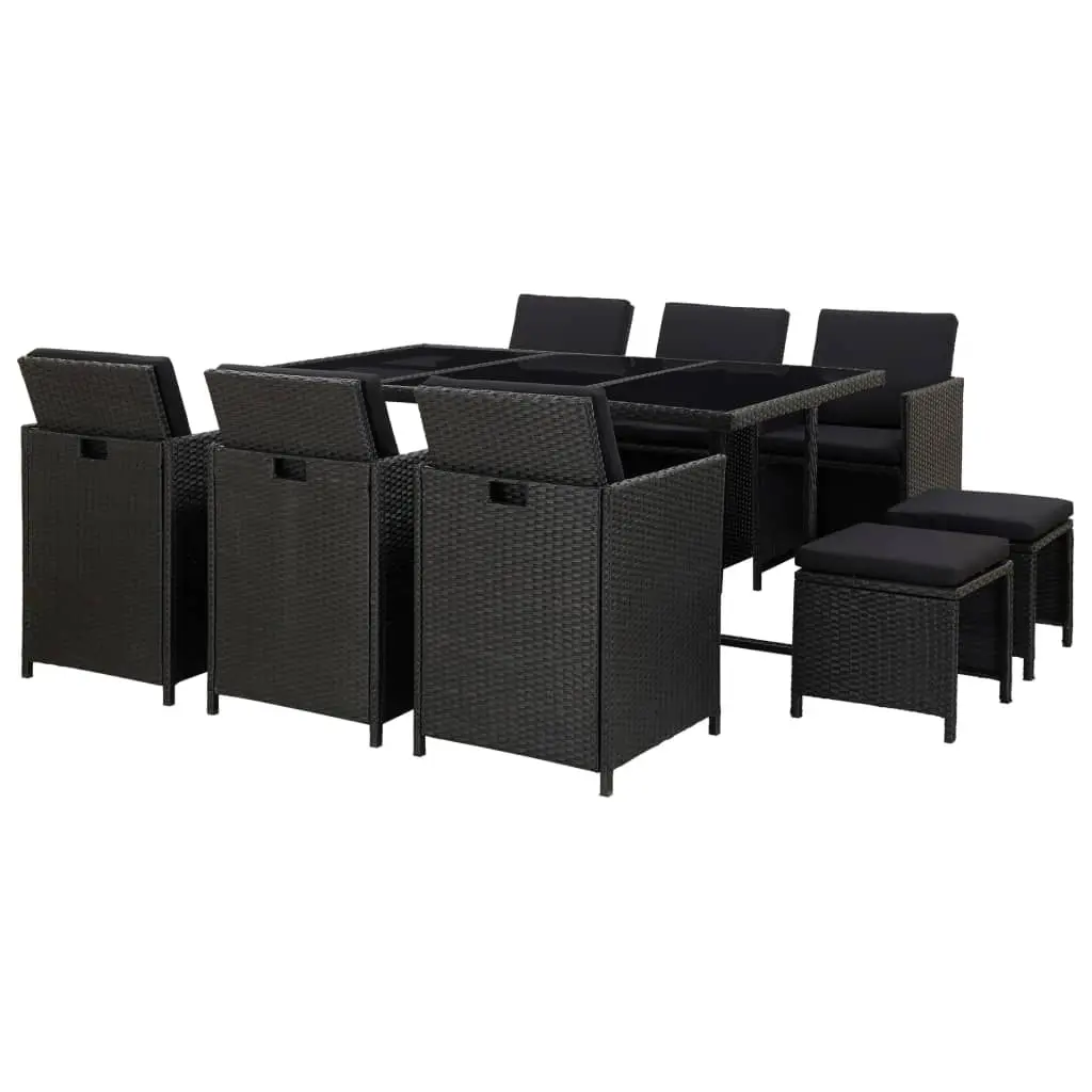 11 Piece Outdoor Dining Set with Cushions Poly Rattan Black 46533 - Furniture