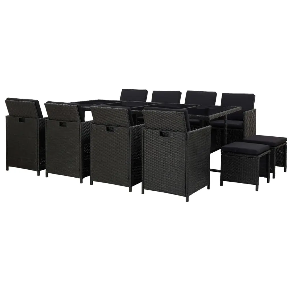 13 Piece Outdoor Dining Set with Cushions Poly Rattan Black 46534 - Furniture