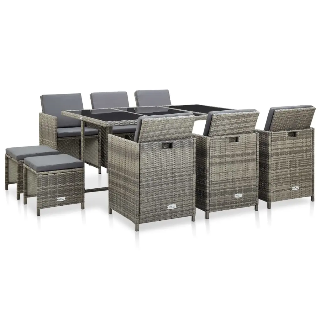 11 Piece Outdoor Dining Set with Cushions Poly Rattan Grey 46537 - Furniture