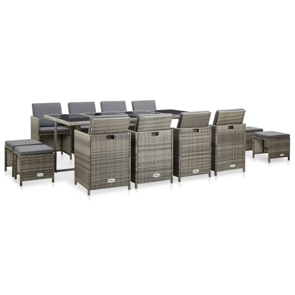 13 Piece Outdoor Dining Set with Cushions Poly Rattan Grey 46538 - Furniture