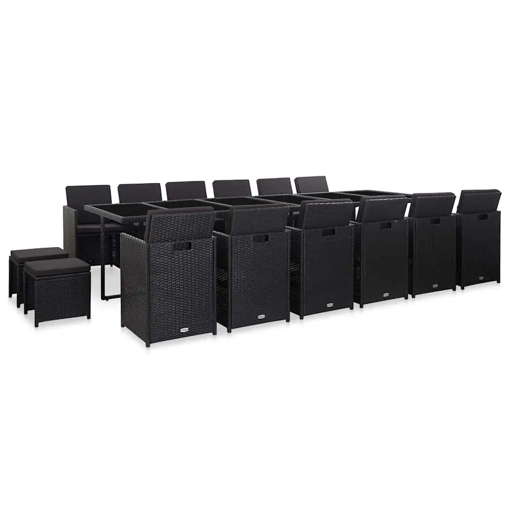 17 Piece Outdoor Dining Set with Cushions Poly Rattan Black 46431 - Furniture