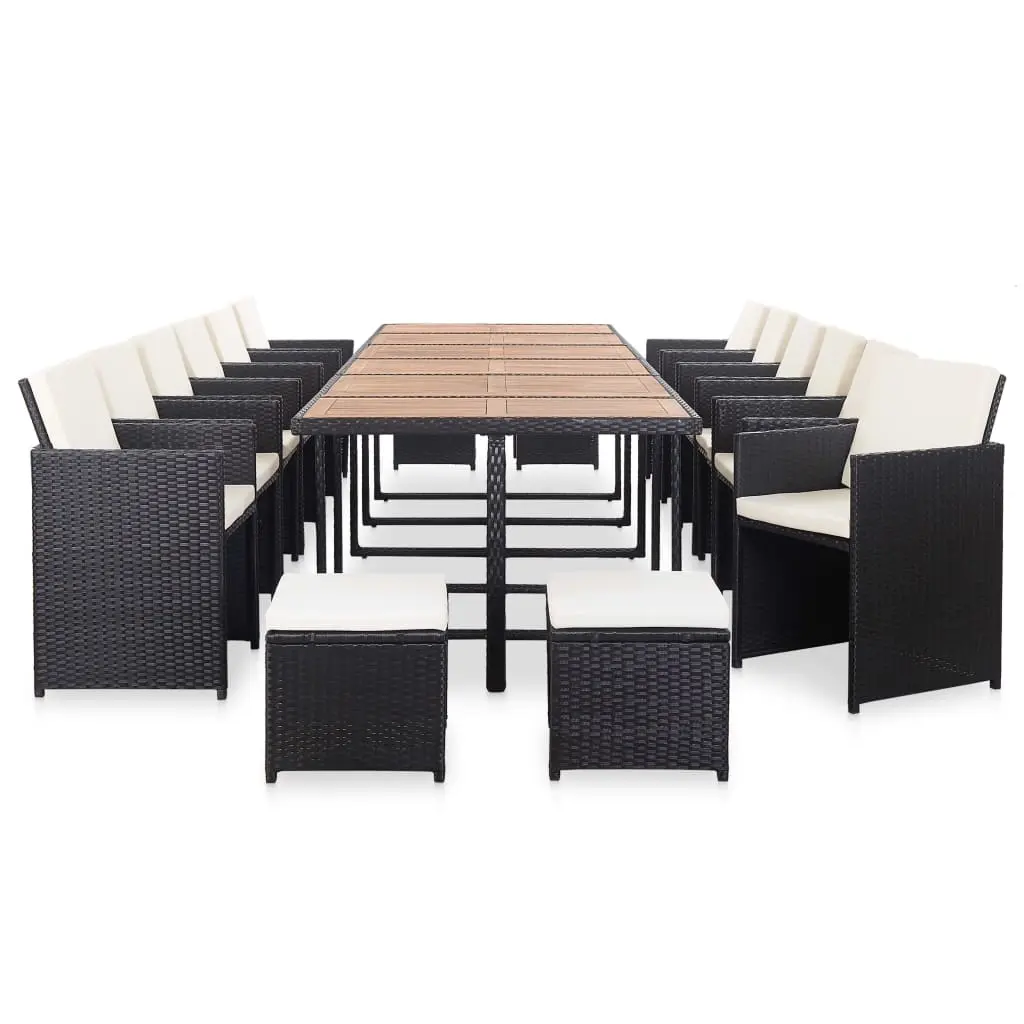17 Piece Outdoor Dining Set with Cushions Poly Rattan Black 46432 - Furniture