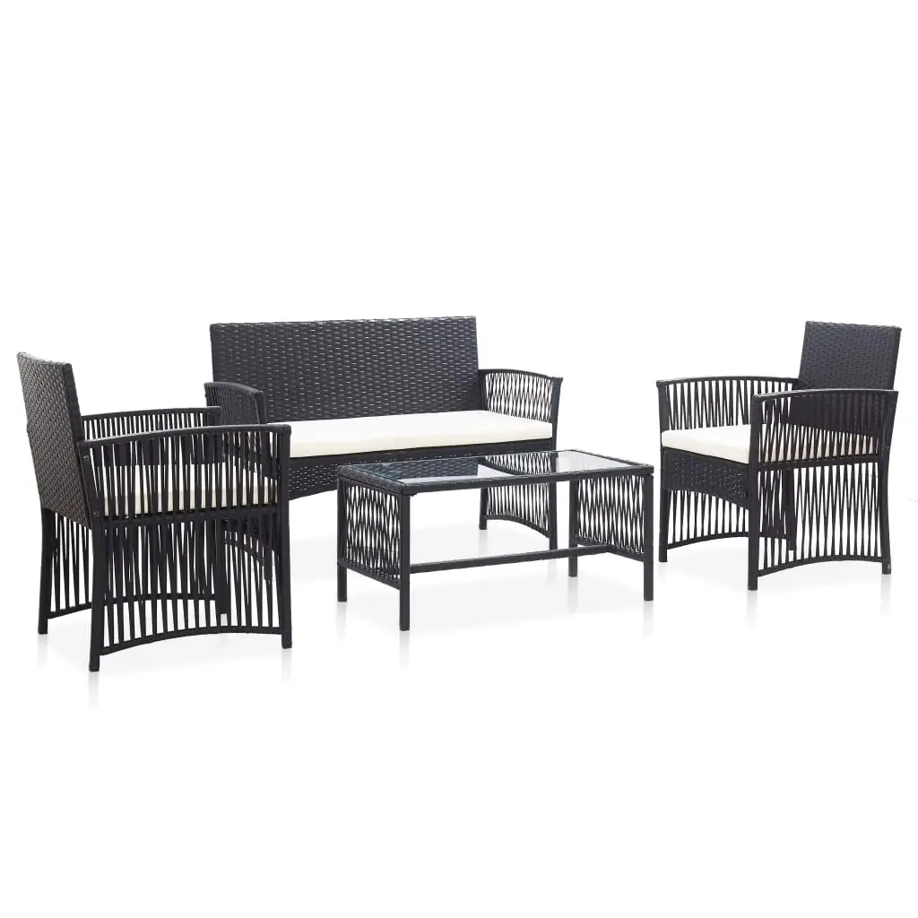 4 Piece Garden Lounge Set with Cushion Poly Rattan Black 46434 - Furniture