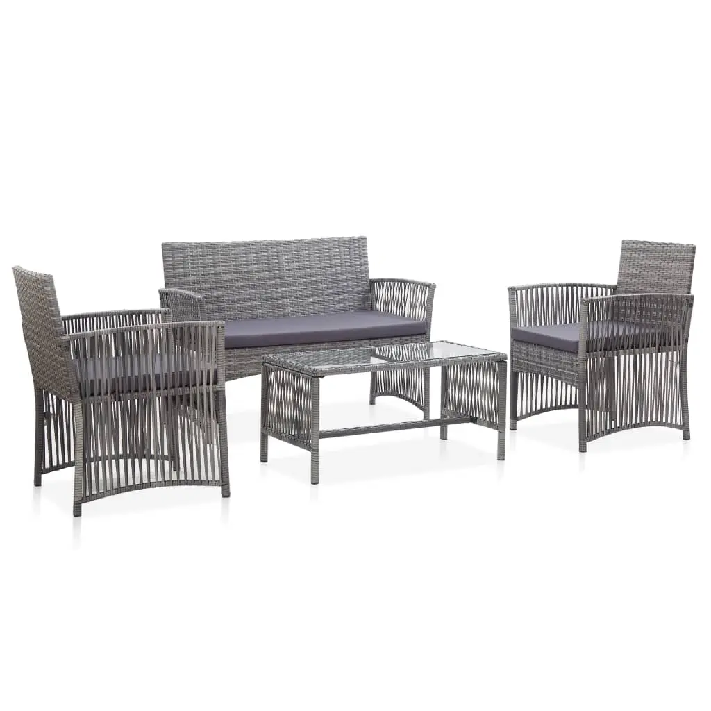 4 Piece Garden Lounge Set with Cushion Poly Rattan Anthracite 46437 - Furniture