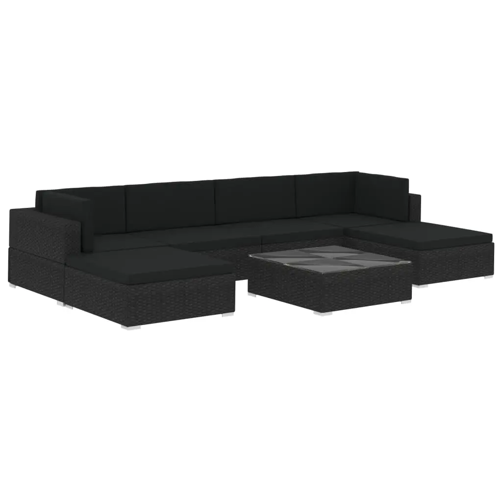 7 Piece Garden Lounge Set with Cushions Poly Rattan Black 47255 - Furniture