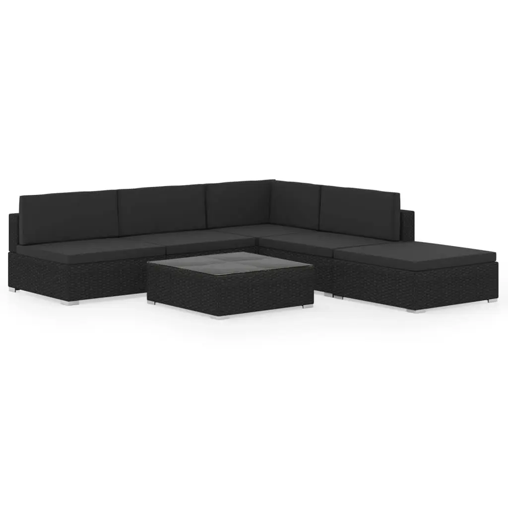 6 Piece Garden Lounge Set Black with Cushions Poly Rattan 47257 - Furniture
