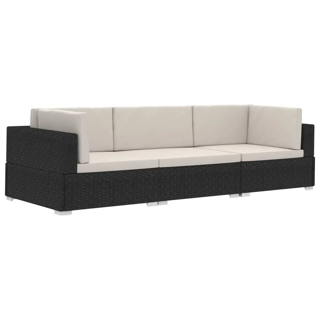 3 Piece Garden Sofa Set with Cushions Poly Rattan Black 47264 - Furniture