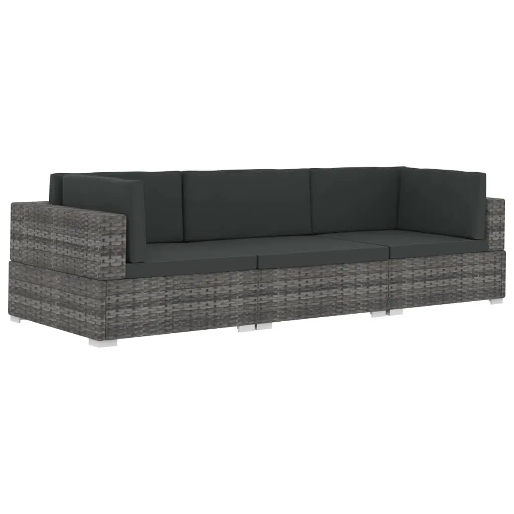 3 Piece Garden Sofa Set with Cushions Poly Rattan Grey 47266 - Furniture