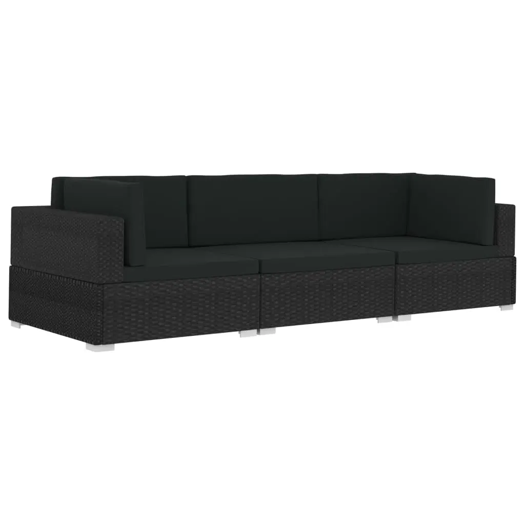3 Piece Garden Sofa Set with Cushions Poly Rattan Black 47267 - Furniture