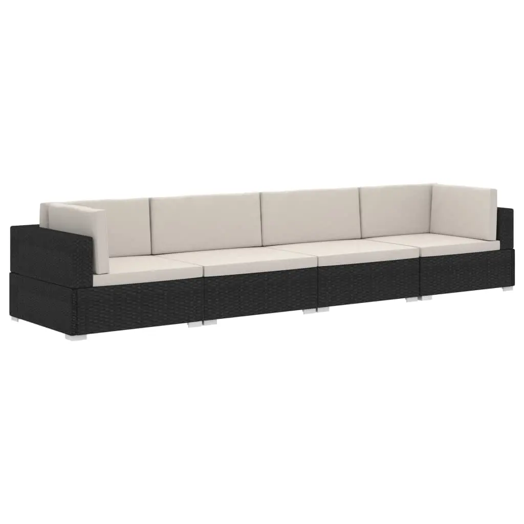 4 Piece Garden Sofa Set with Cushions Poly Rattan Black 47268 - Furniture