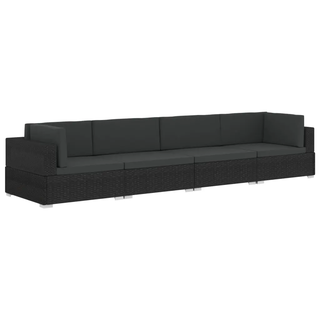 4 Piece Garden Sofa Set with Cushions Poly Rattan Black 47271 - Furniture