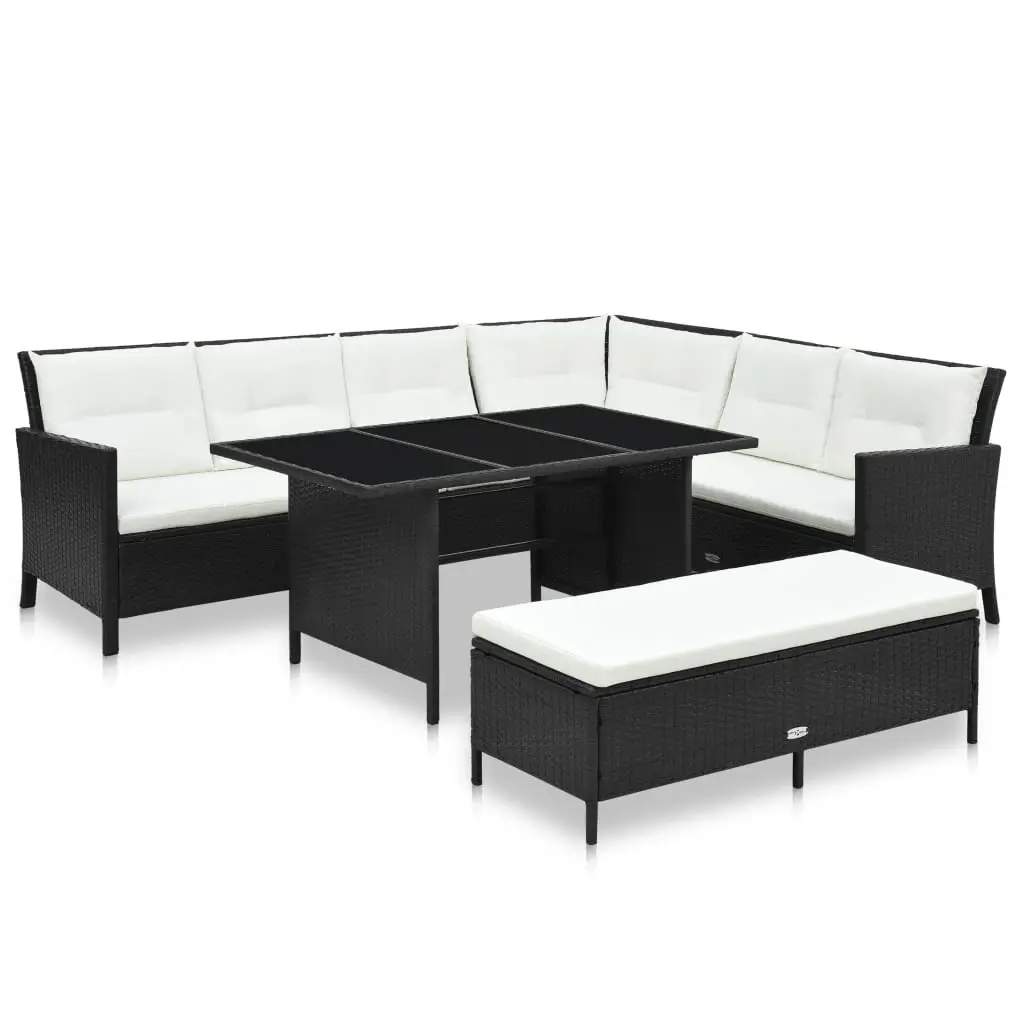 3 Piece Garden Lounge Set with Cushions Poly Rattan Black 48154 - Furniture