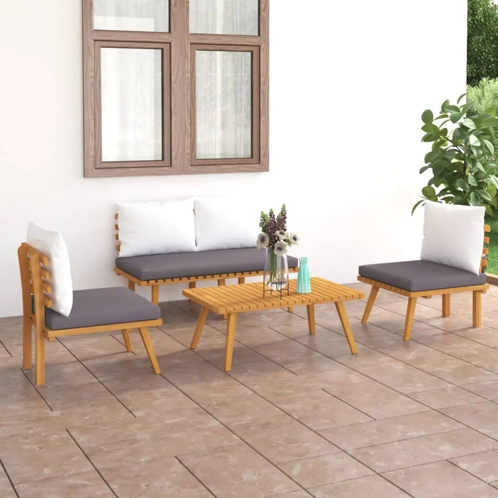 4 Piece Garden Lounge Set with Cushions Solid Acacia Wood 46676 - Furniture