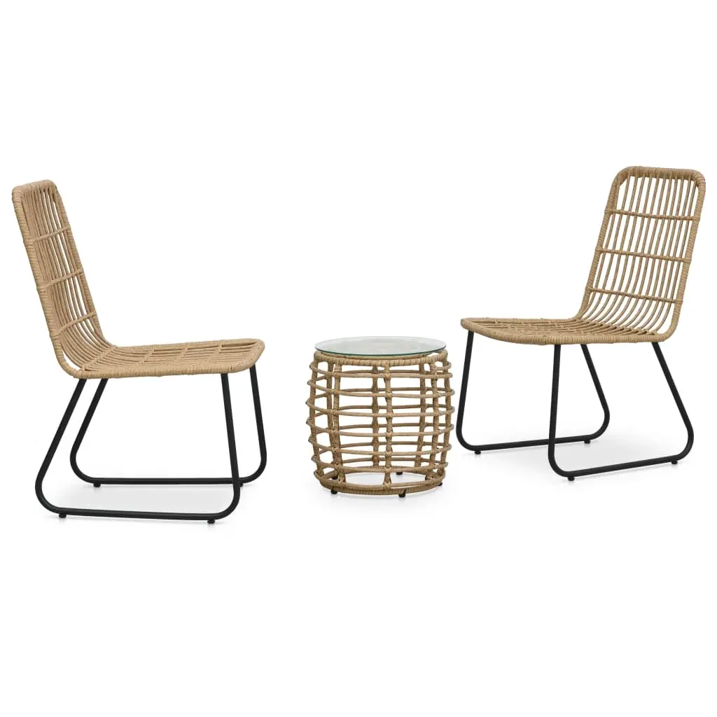 3 Piece Bistro Set Poly Rattan Oak 48583 - Furniture