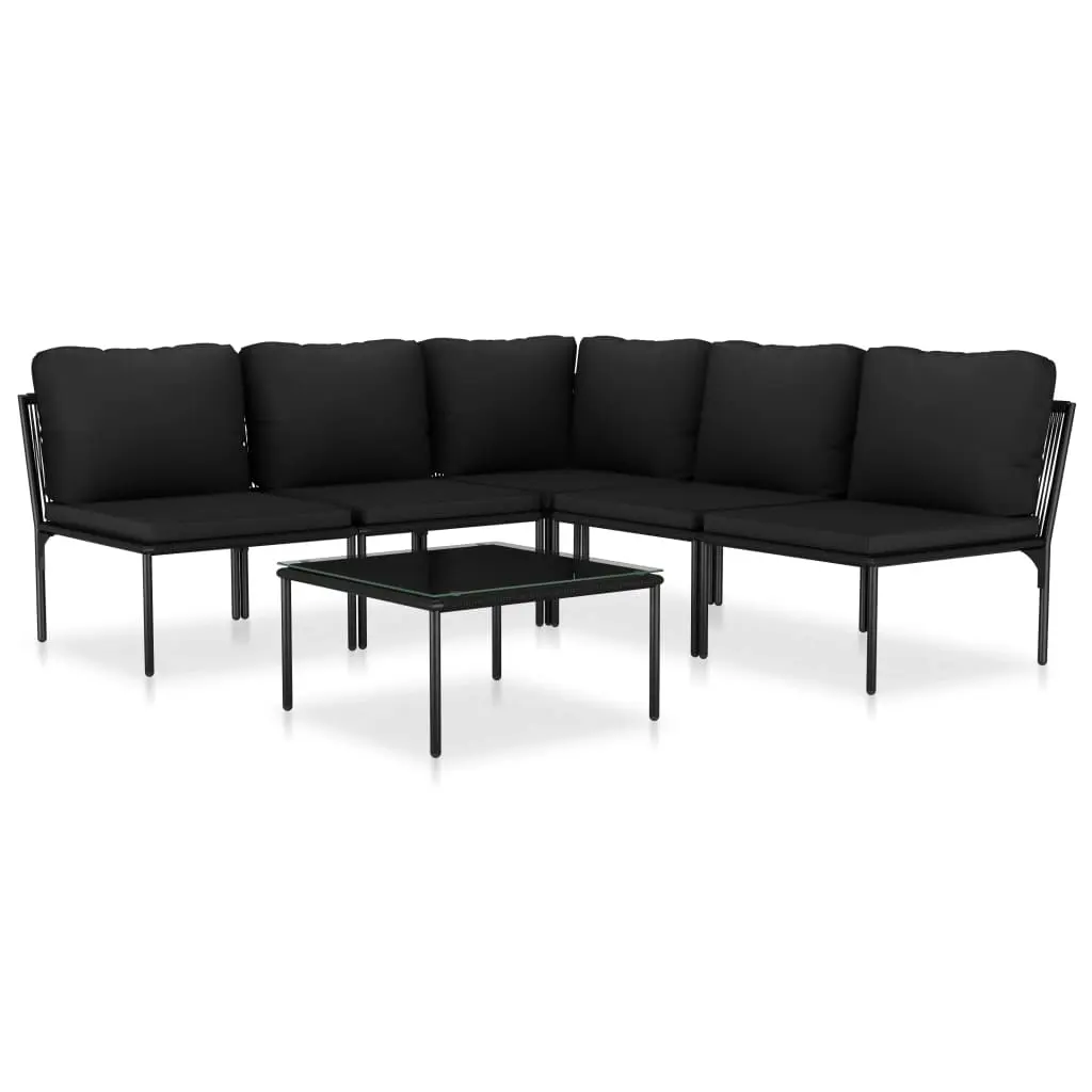 6 Piece Garden Lounge Set with Cushions Black PVC 48588 - Furniture