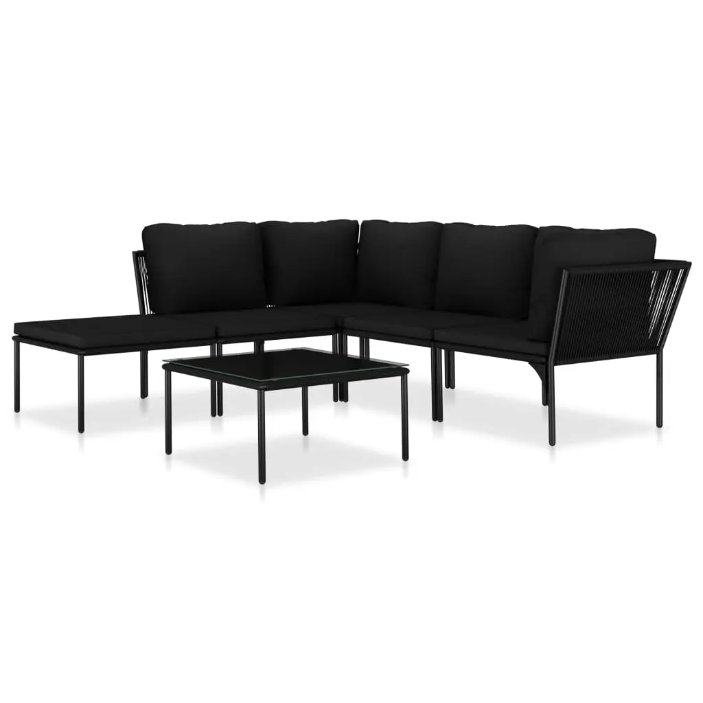 6 Piece Garden Lounge Set with Cushions Black PVC 48589 - Furniture