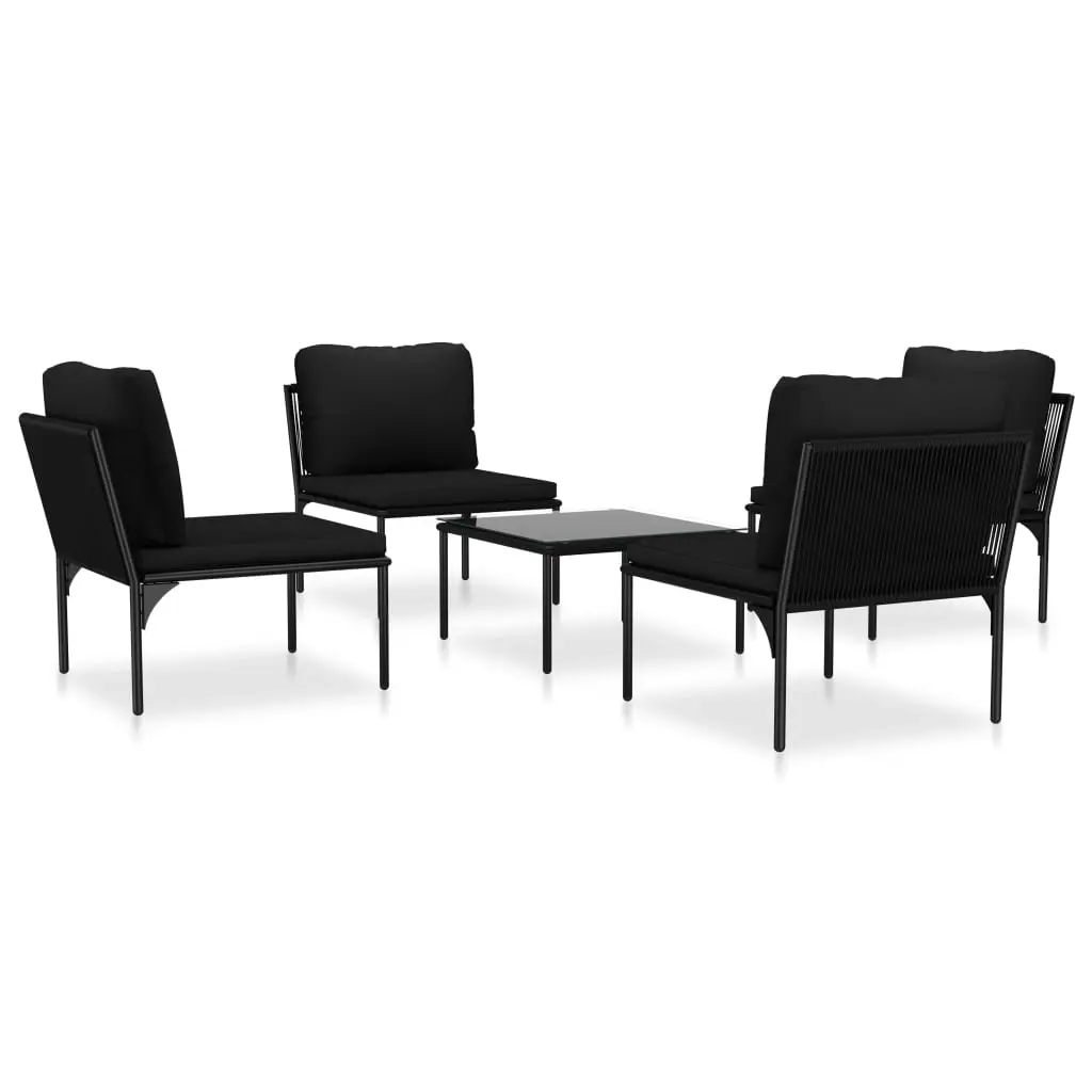 5 Piece Garden Lounge Set with Cushions Black PVC 48590 - Furniture