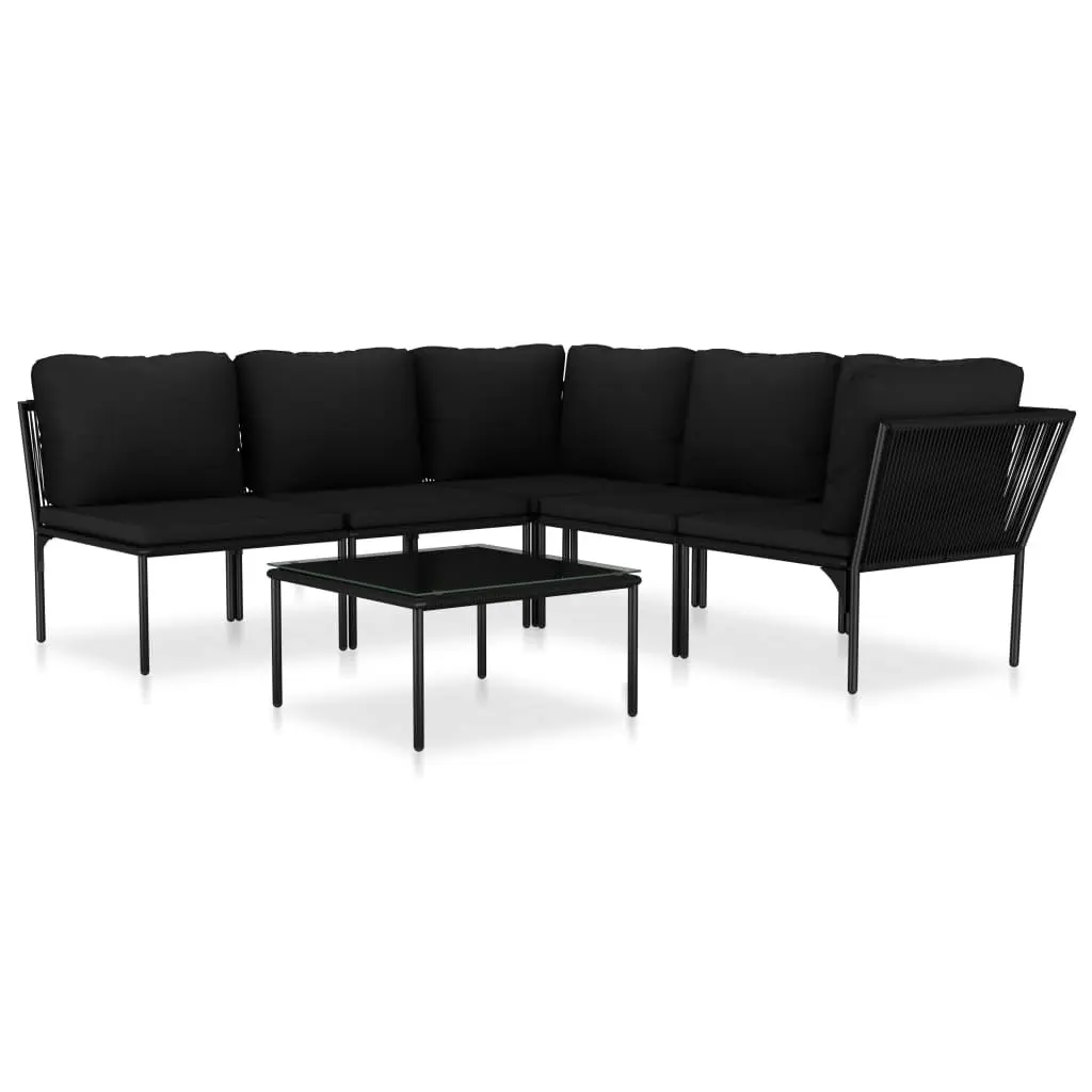 6 Piece Garden Lounge Set with Cushions Black PVC 48591 - Furniture