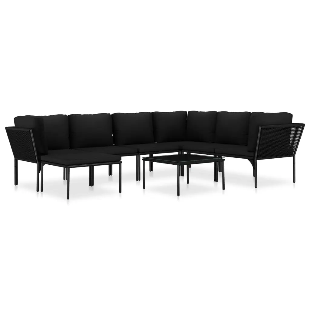 8 Piece Garden Lounge Set with Cushions Black PVC 48592 - Furniture