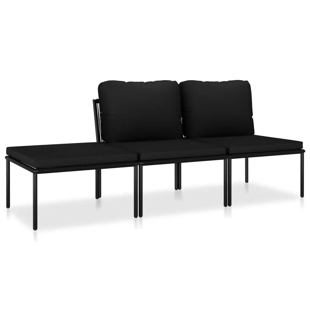 3 Piece Garden Lounge Set with Cushions Black PVC 48593 - Furniture