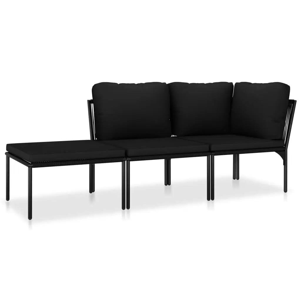3 Piece Garden Lounge Set with Cushions Black PVC 48594 - Furniture