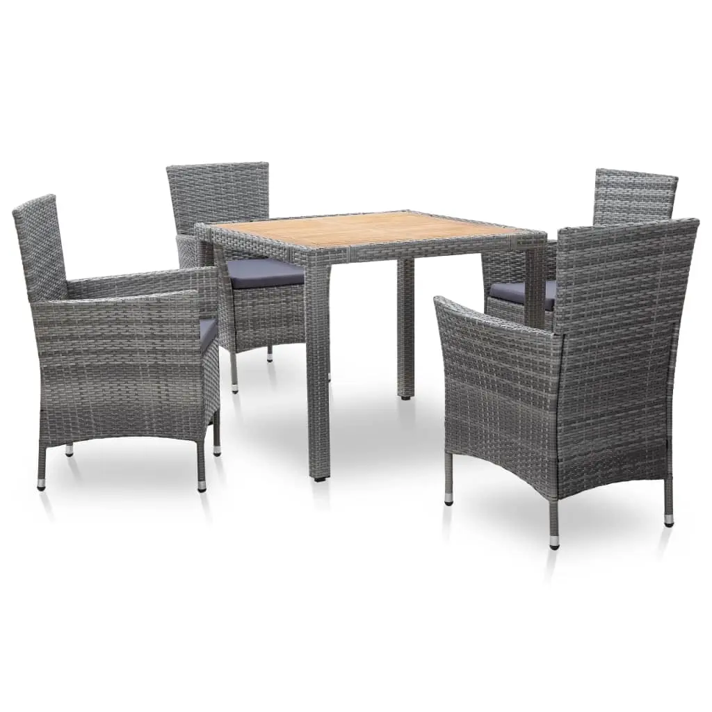 5 Piece Outdoor Dining Set with Cushions Poly Rattan Grey 46022 - Furniture