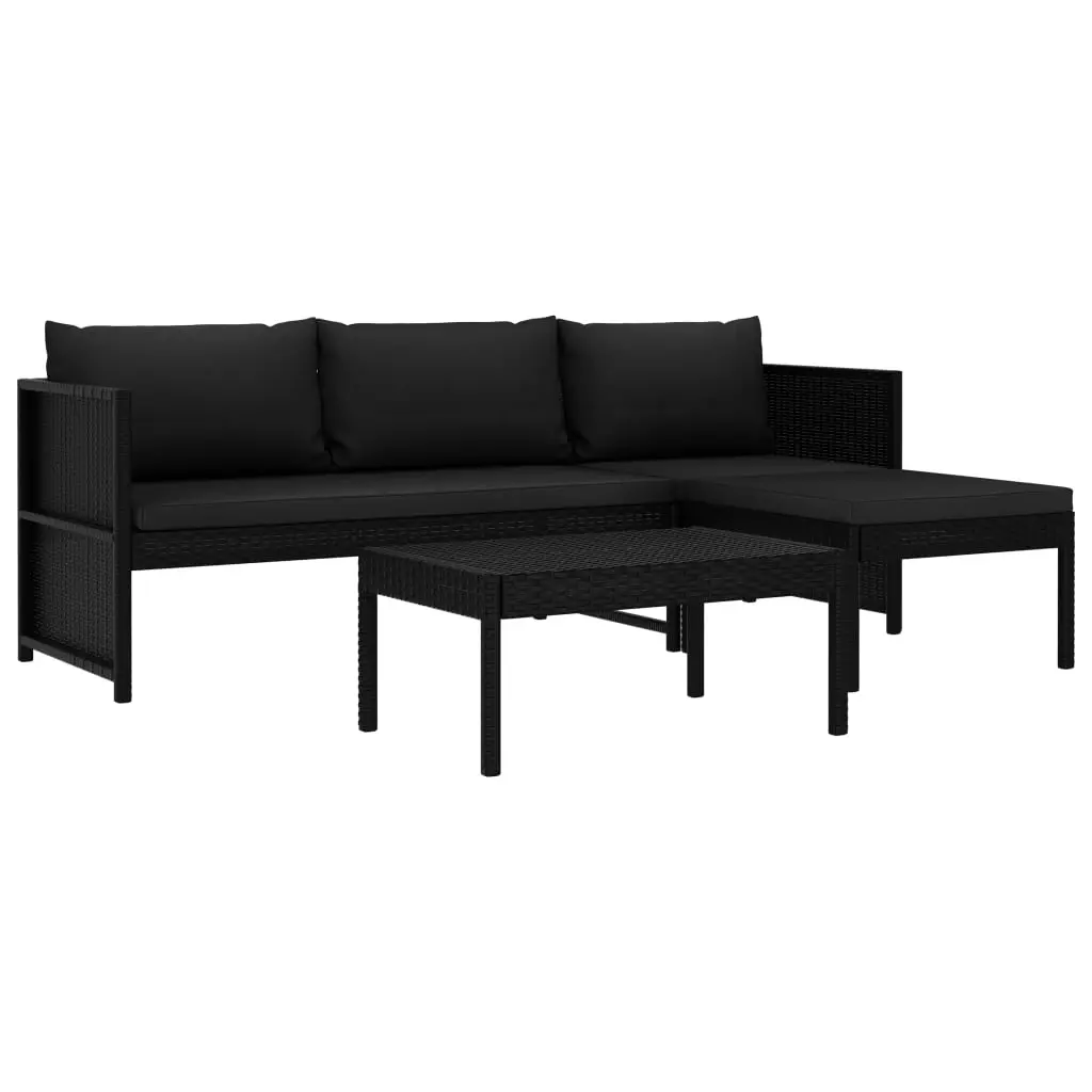 3 Piece Garden Lounge Set with Cushions Poly Rattan Black 47400 - Furniture